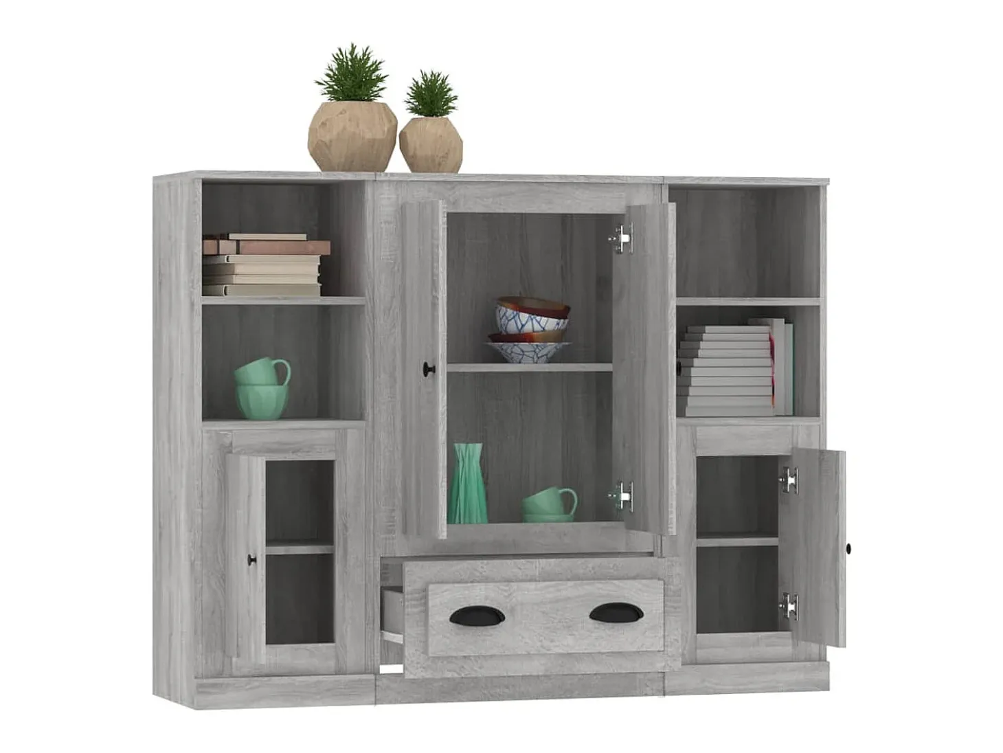 Aparador alto 3 piezas madera contrachapada gris Sonoma ES124924