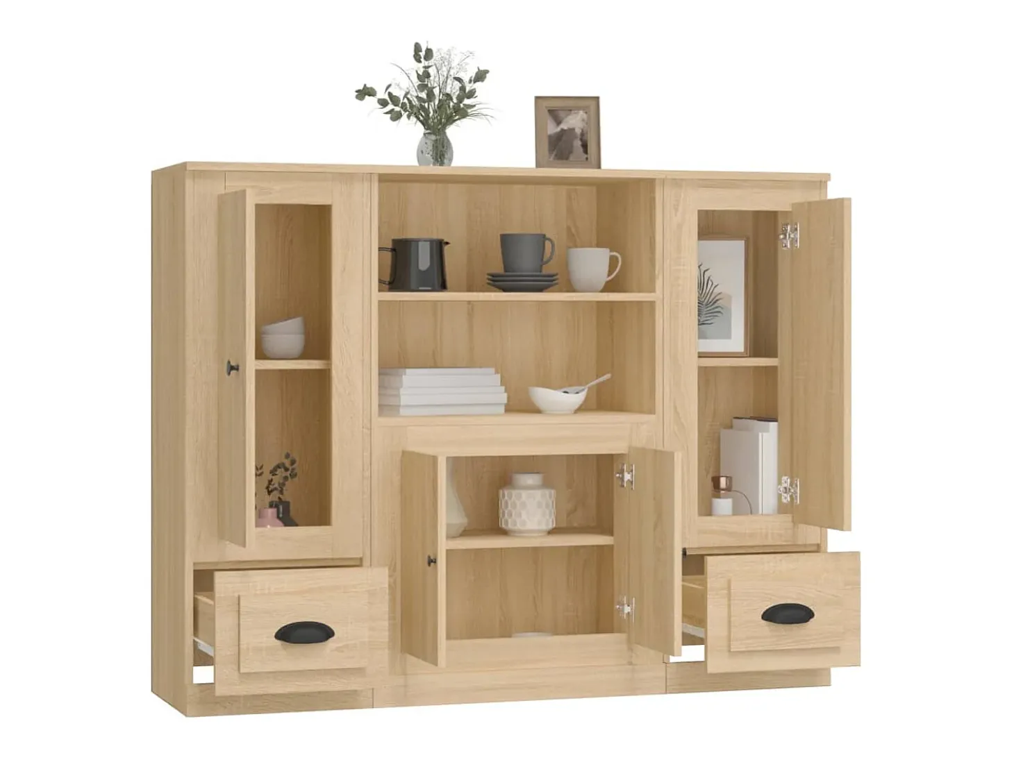 Aparador alto 3 piezas madera contrachapada roble Sonoma