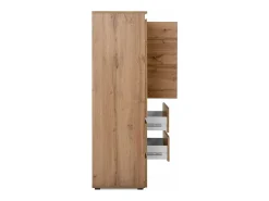 Aparador alto 3 puertas, 4 cajones y 5 baldas acabado roble - 116 cm