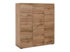 Aparador alto 3 puertas, 4 cajones y 5 baldas acabado roble - 116 cm