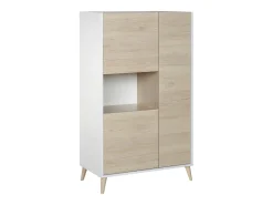 Aparador alto 3 puertas escandinavo KOLYMA - roble y blanco