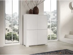Aparador alto 4 puertas 90x35x120 cm Lumina blanco brillante