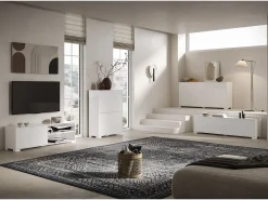 Aparador alto 4 puertas 90x35x120 cm Lumina blanco brillante