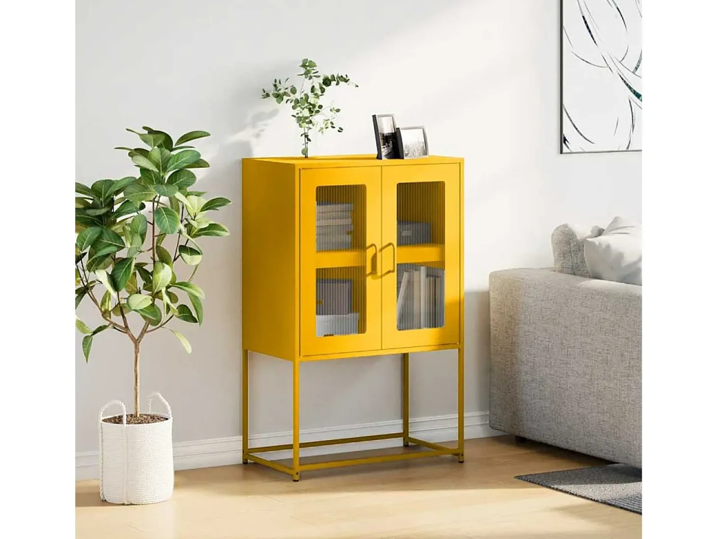 Aparador alto amarillo mostaza 68x39x107 cm acero