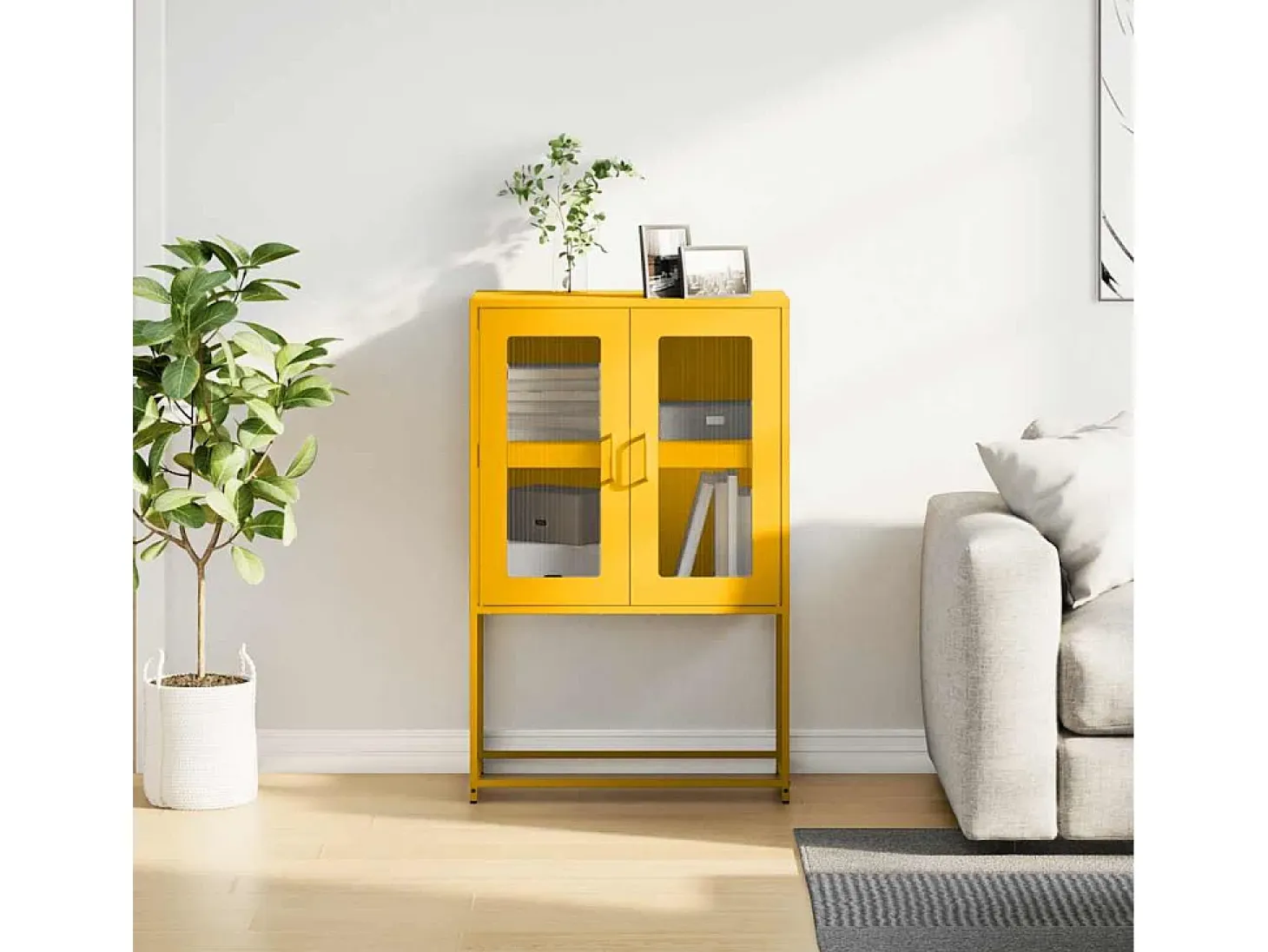 Aparador alto amarillo mostaza 68x39x107 cm acero