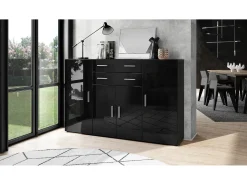 Aparador alto Aron con 2 cajones y 4 puertas con un total de 8 compartimentos detrás, antracita mate/negro de alto brillo (166,5 x 106,5 x 35 cm)