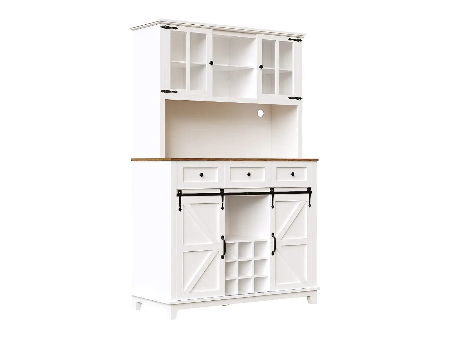 Aparador alto blanco - Aparador con 3 cajones y 4 puertas - Iluminación LED y almacenajeabierto - para cocina y salón