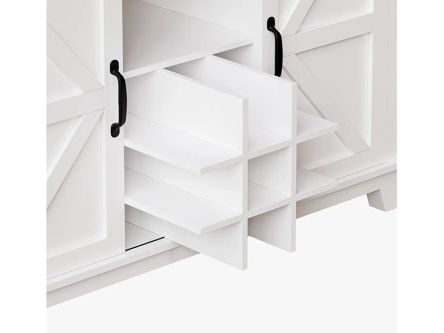 Aparador alto blanco - Aparador con 3 cajones y 4 puertas - Iluminación LED y almacenajeabierto - para cocina y salón