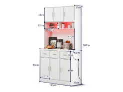Aparador alto blanco - Aparador con 6 puertas y 3 cajones - Luz LED y carga USB - para cocina y comedor