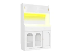 Aparador alto blanco - Aparador con 2 cajones y 5 puertas - estantes regulables e iluminación LED
