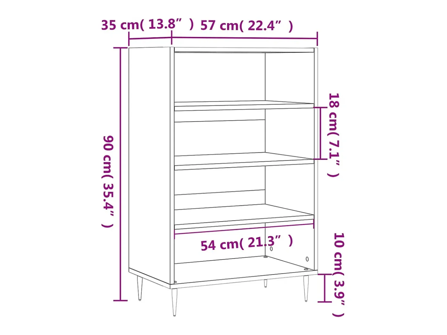 Aparador alto blanco 57x35x90 cm madera contrachapada