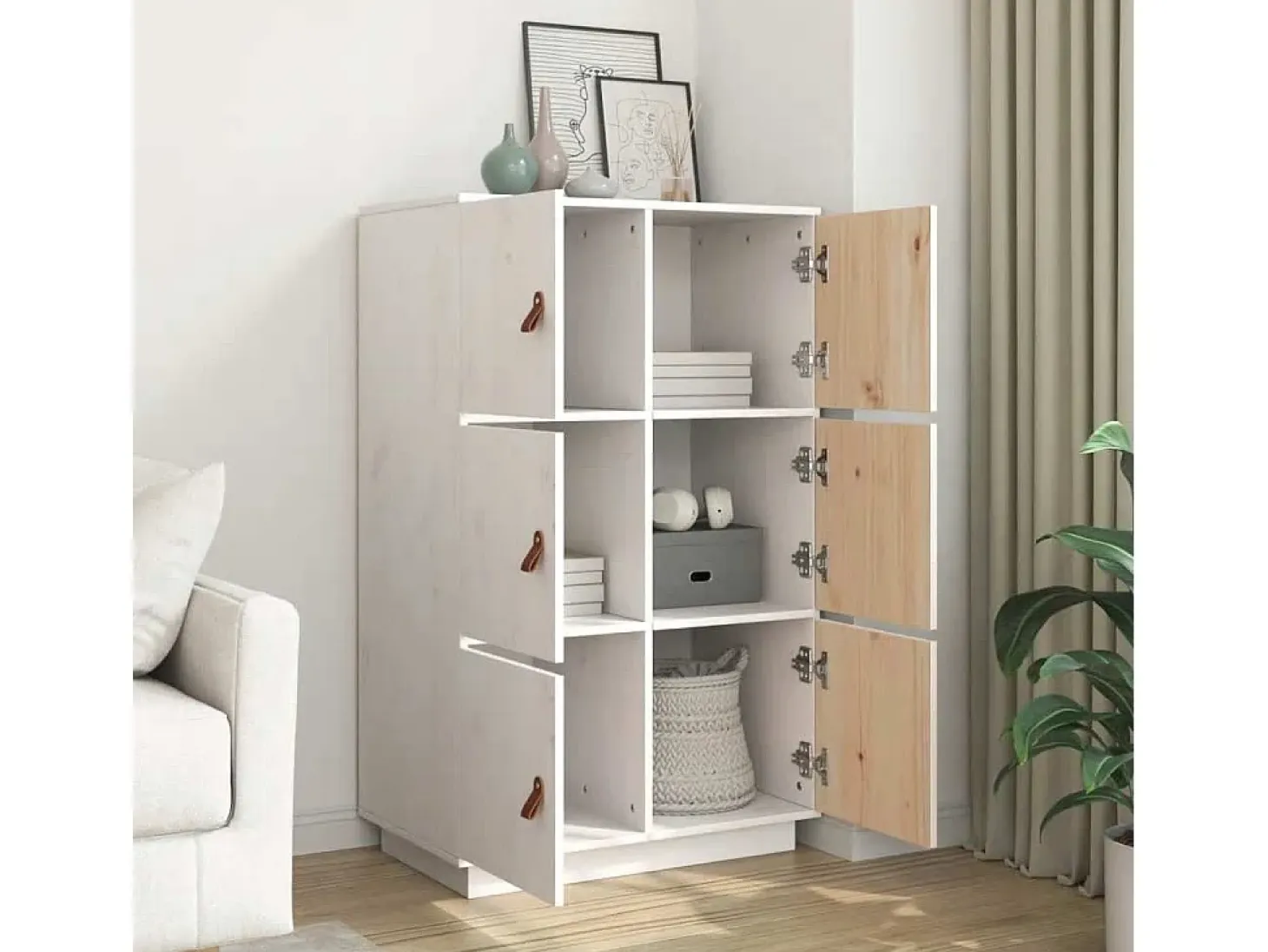 Aparador alto Blanco 67x40x108,5 cm Madera maciza de pino