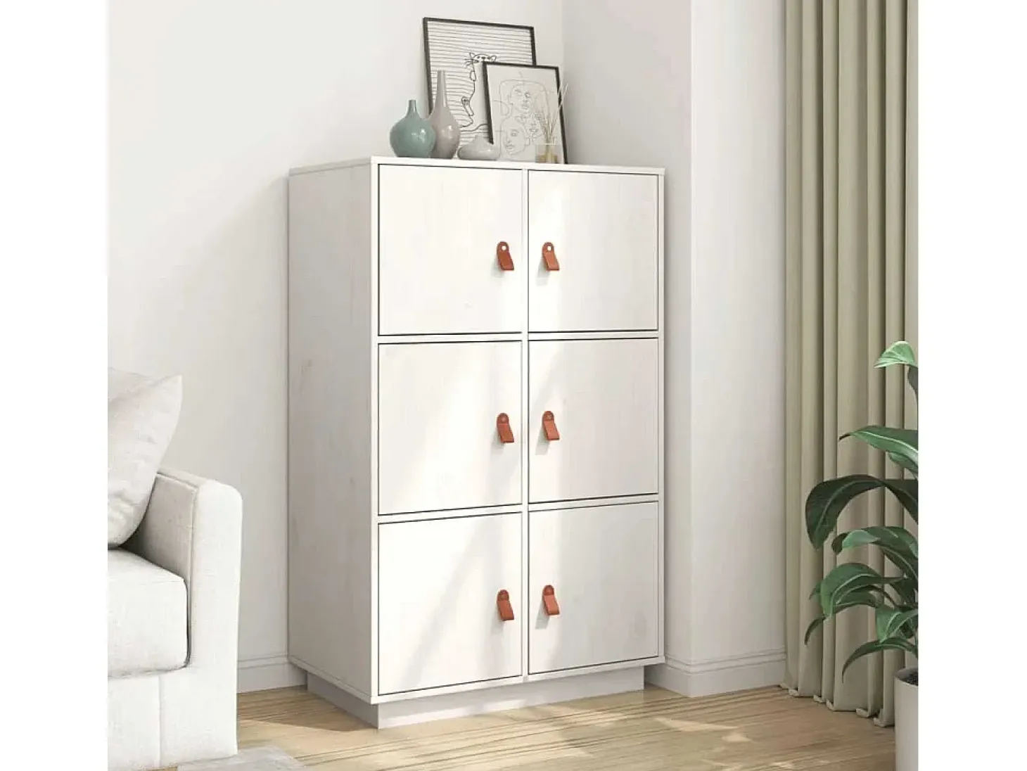 Aparador alto Blanco 67x40x108,5 cm Madera maciza de pino