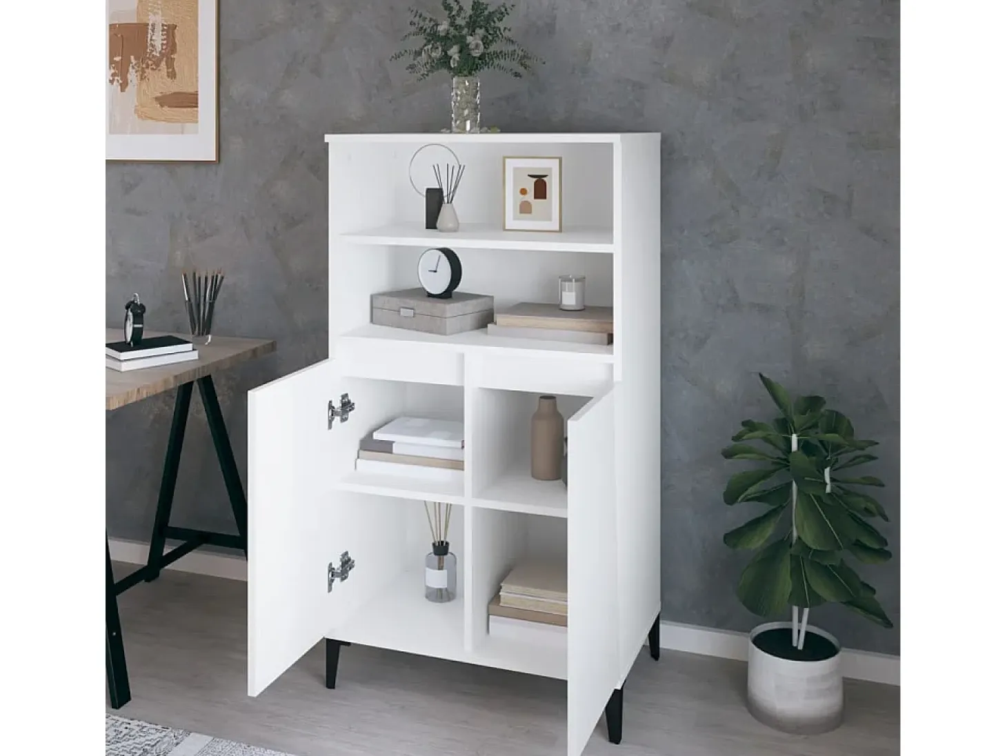 Aparador alto blanco 60x36x110 cm Madera contrachapada