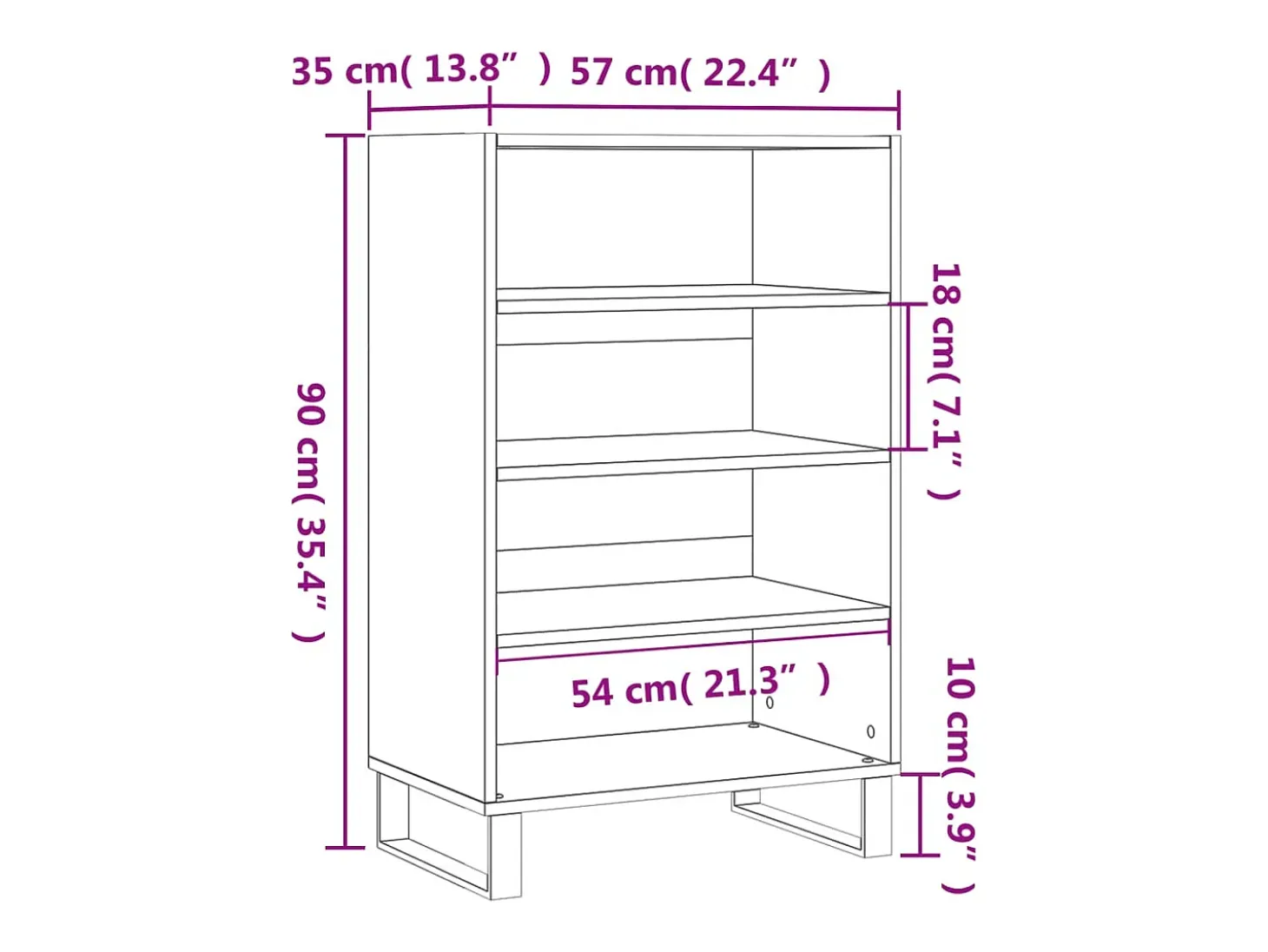 Aparador alto blanco 57x35x90 cm madera contrachapada