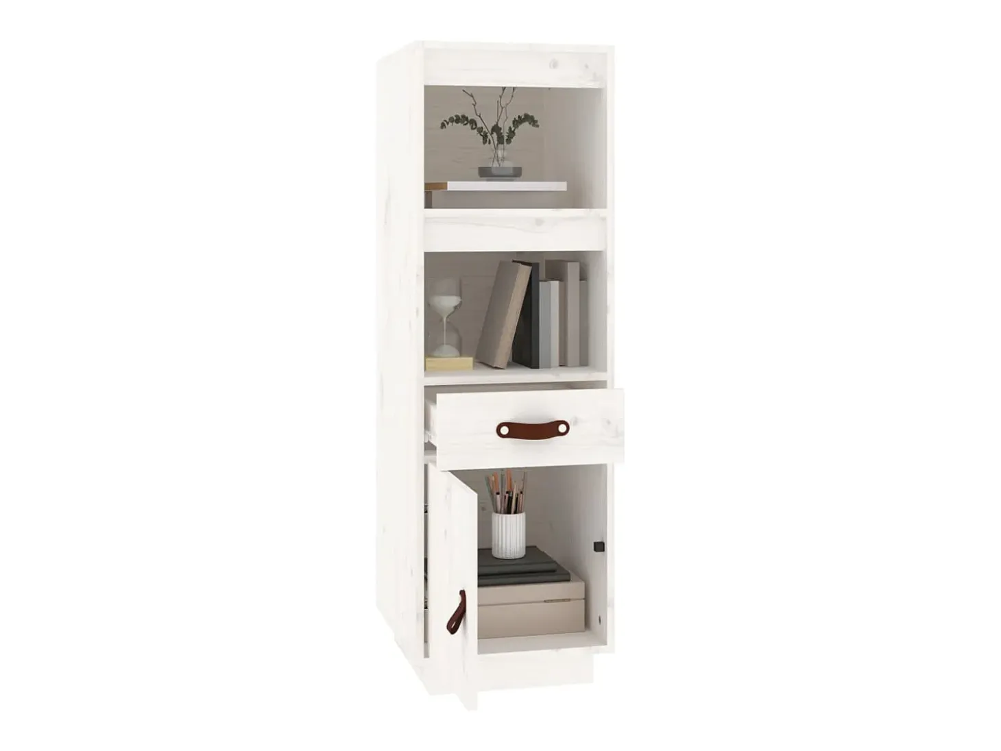 Aparador alto Blanco 34x40x108,5 cm Madera maciza de pino