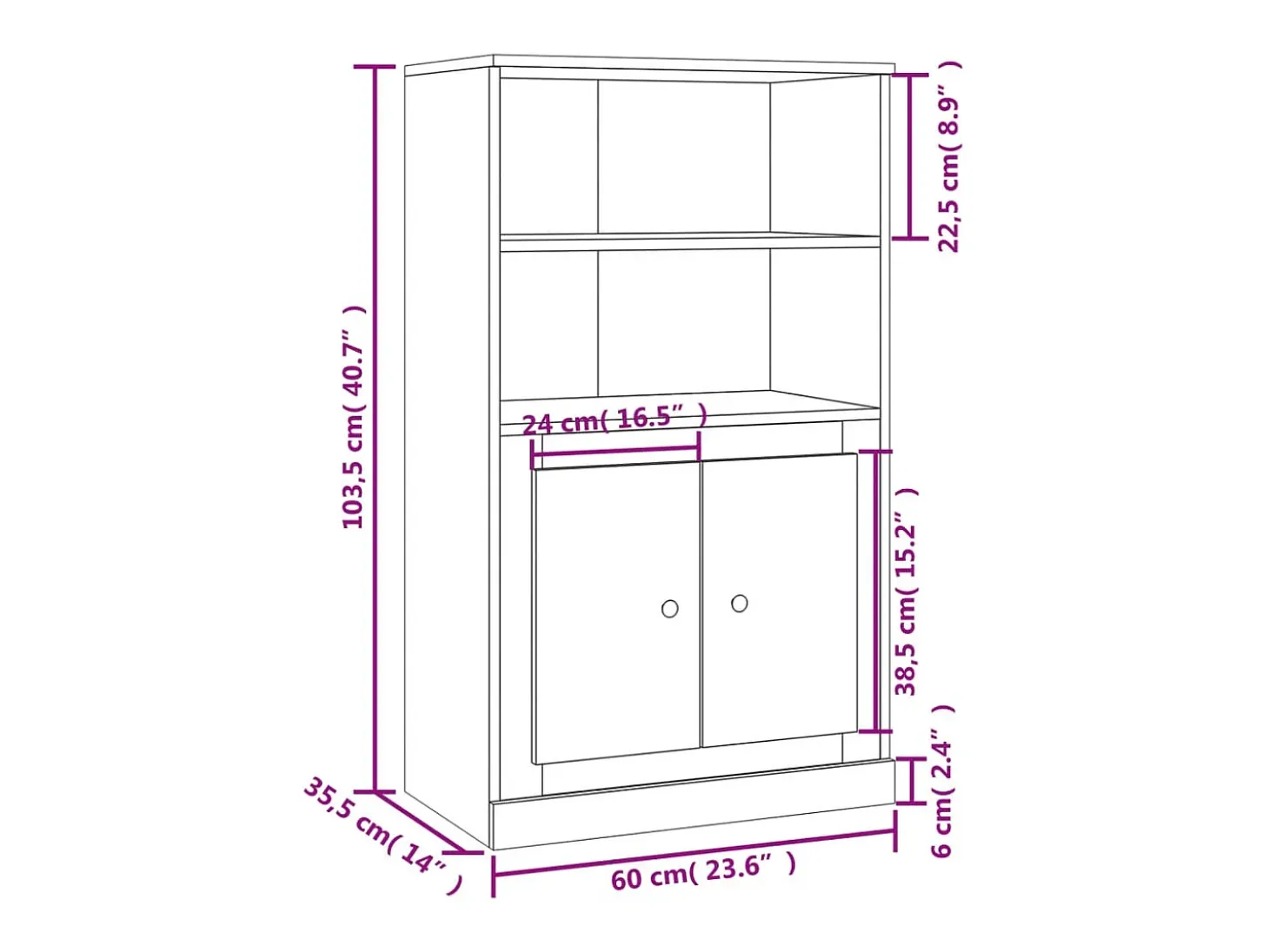 Aparador alto blanco 60x35,5x103,5 cm madera contrachapada