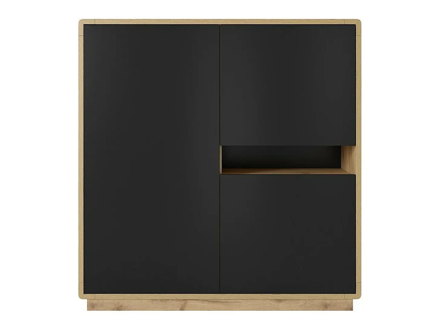 Aparador alto colección VILLA. Color roble y negro. 3 puertas y 1 nicho iluminado.