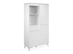 Aparador alto con 3 puertas, 3 estantes, 1 cajón y 2 huecos, acabado travertino y blanco, 88 cm - BERTRIX