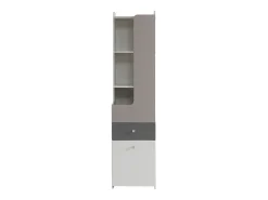 Aparador alto con 2 puertas batientes y cajón - madera MDF - color blanco + olmo claro + gris