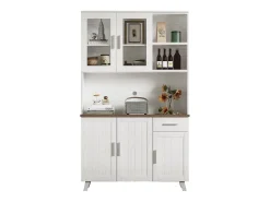 Aparador alto con 5 puertas, 1 cajón y compartimentos abiertos - 114 x 40 x 190 cm - Tablero de partículas - Blanco