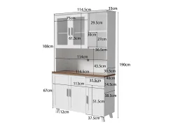 Aparador alto con 5 puertas, 1 cajón y compartimentos abiertos - 114 x 40 x 190 cm - Tablero de partículas - Blanco