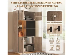 Aparador alto con acabado efecto madera - 77,8 x 36 x 150 cm - con puertas dobles + puertas correderas + LED - madera - natural