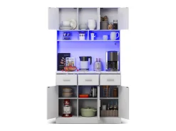 Aparador alto con iluminación LED, 6 puertas y 3 cajones de almacenamiento - blanco