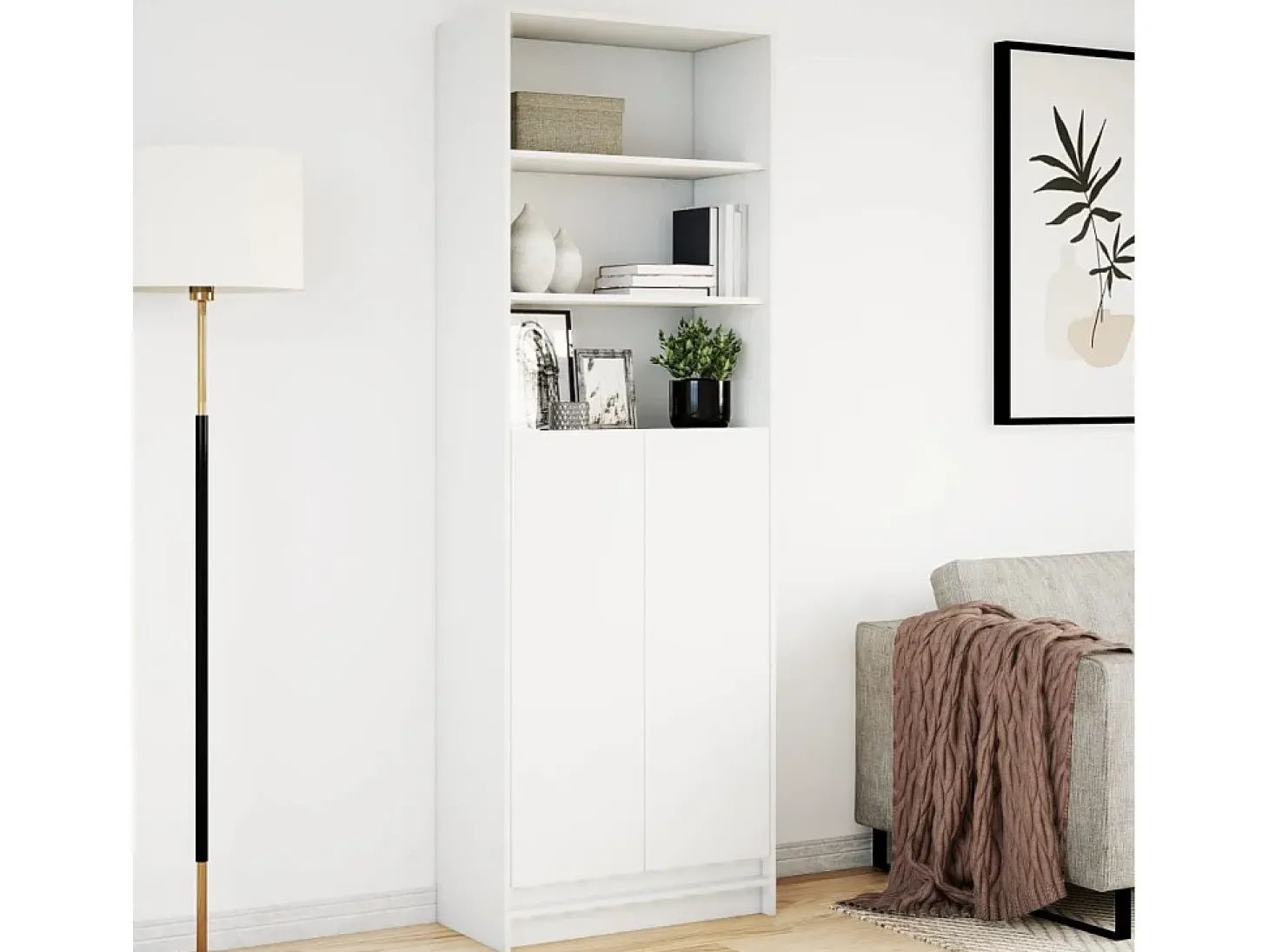 Aparador alto con LED blanco 69x32,5x200 cm madera contrachapada