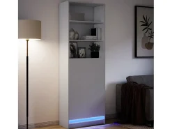 Aparador alto con LED blanco 69x32,5x200 cm madera contrachapada