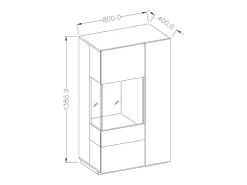 Aparador alto con LED colección KILES de dos puertas. Color blanco y roble. Puerta de cristal a la derecha.