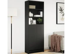 Aparador alto con LED negro 69x32,5x200 cm madera de ingeniería
