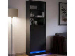 Aparador alto con LED negro 69x32,5x200 cm madera de ingeniería