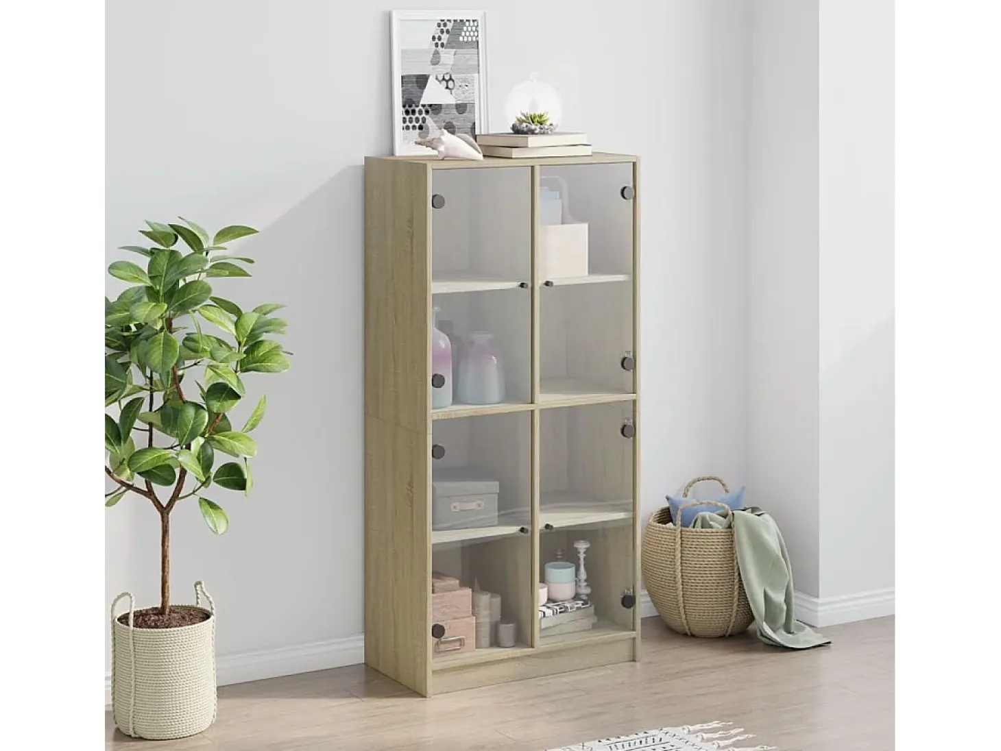Aparador alto con puertas madera roble Sonoma 68x37x142 cm