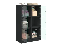 Aparador alto con puertas negras 68x37x109 cm madera contrachapada