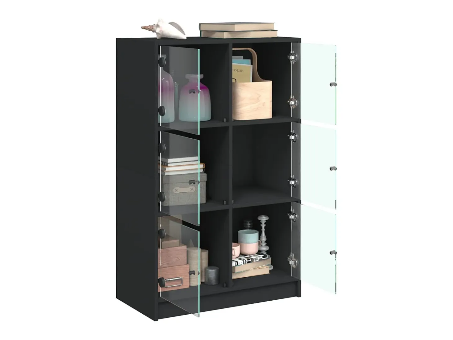 Aparador alto con puertas negras 68x37x109 cm madera contrachapada