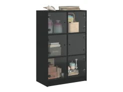 Aparador alto con puertas negras 68x37x109 cm madera contrachapada