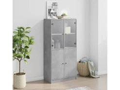 Aparador alto con puertas madera gris hormigón 68x37x142 cm ES744877