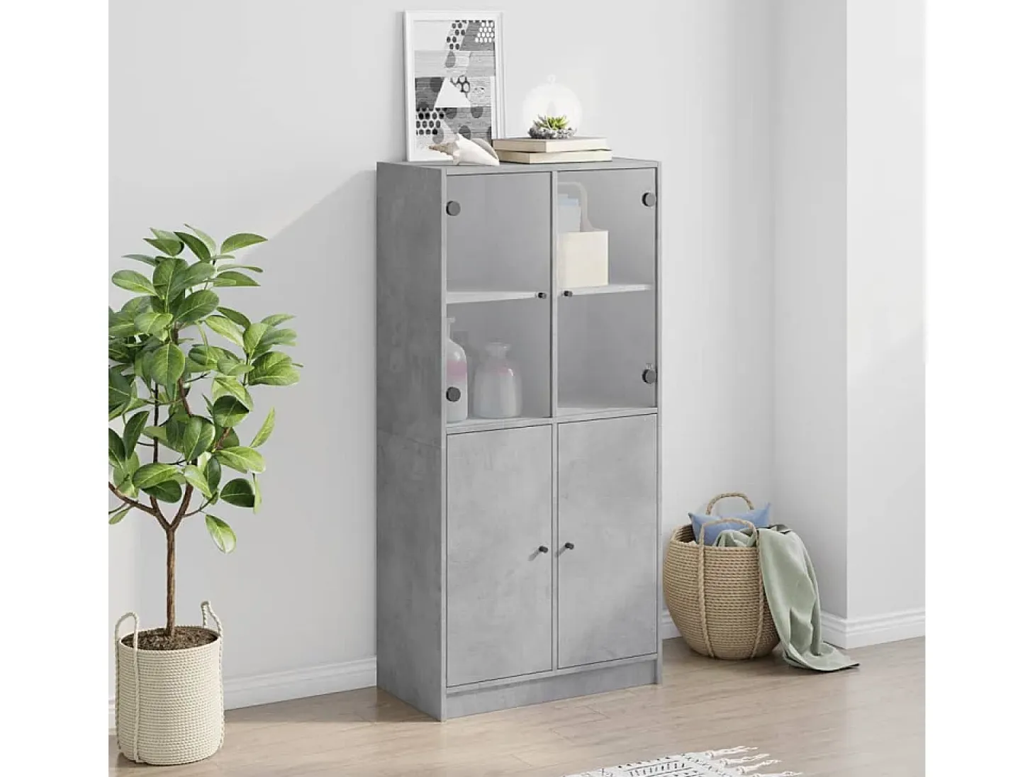 Aparador alto con puertas madera gris hormigón 68x37x142 cm ES744877