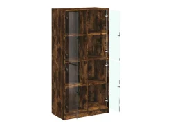 Aparador alto con puertas madera roble ahumado 68x37x142 cm