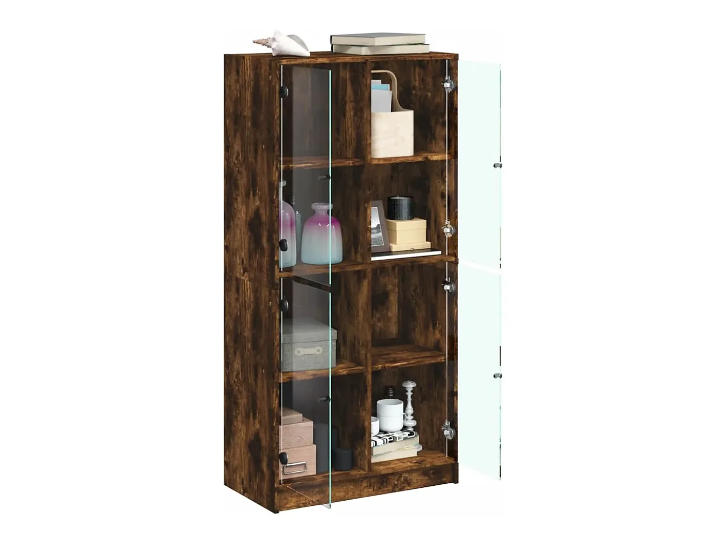 Aparador alto con puertas madera roble ahumado 68x37x142 cm