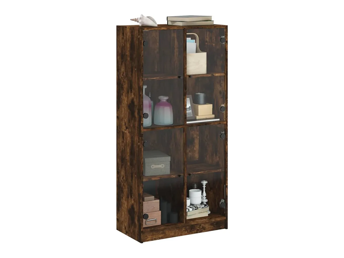 Aparador alto con puertas madera roble ahumado 68x37x142 cm