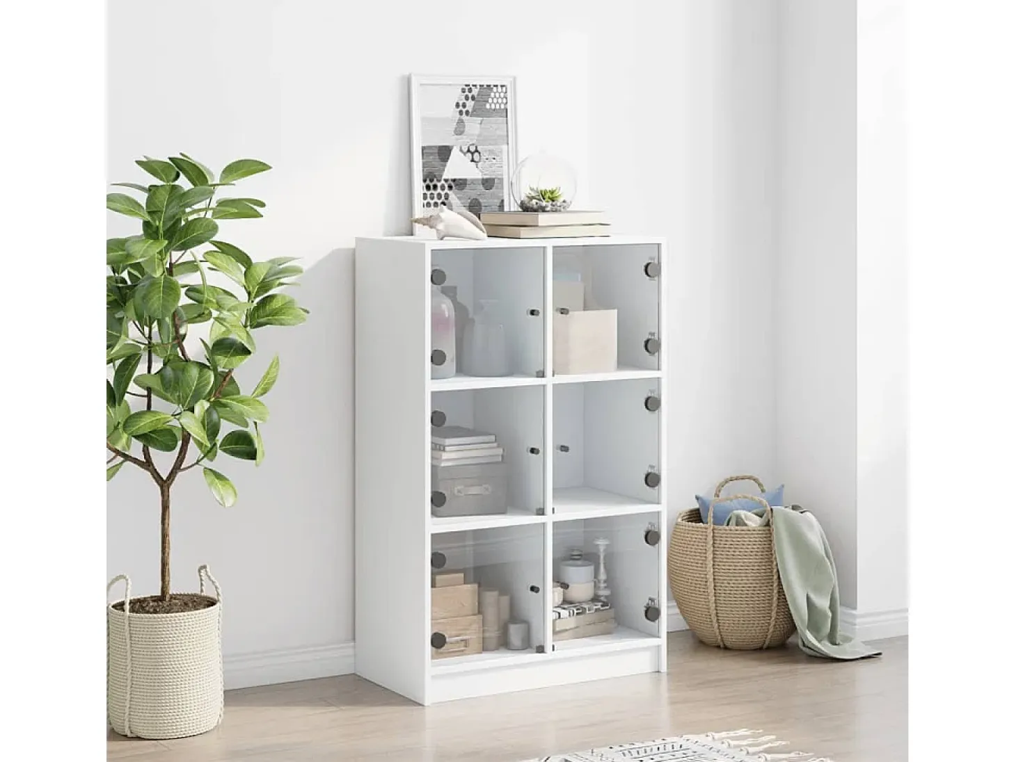 Aparador alto con puertas blanco 68x37x109 cm madera contrachapada