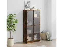 Aparador alto con puertas madera roble ahumado 68x37x142 cm