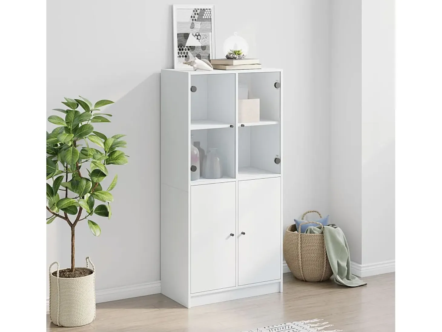Aparador alto con puertas madera ingeniería blanco 68x37x142 cm