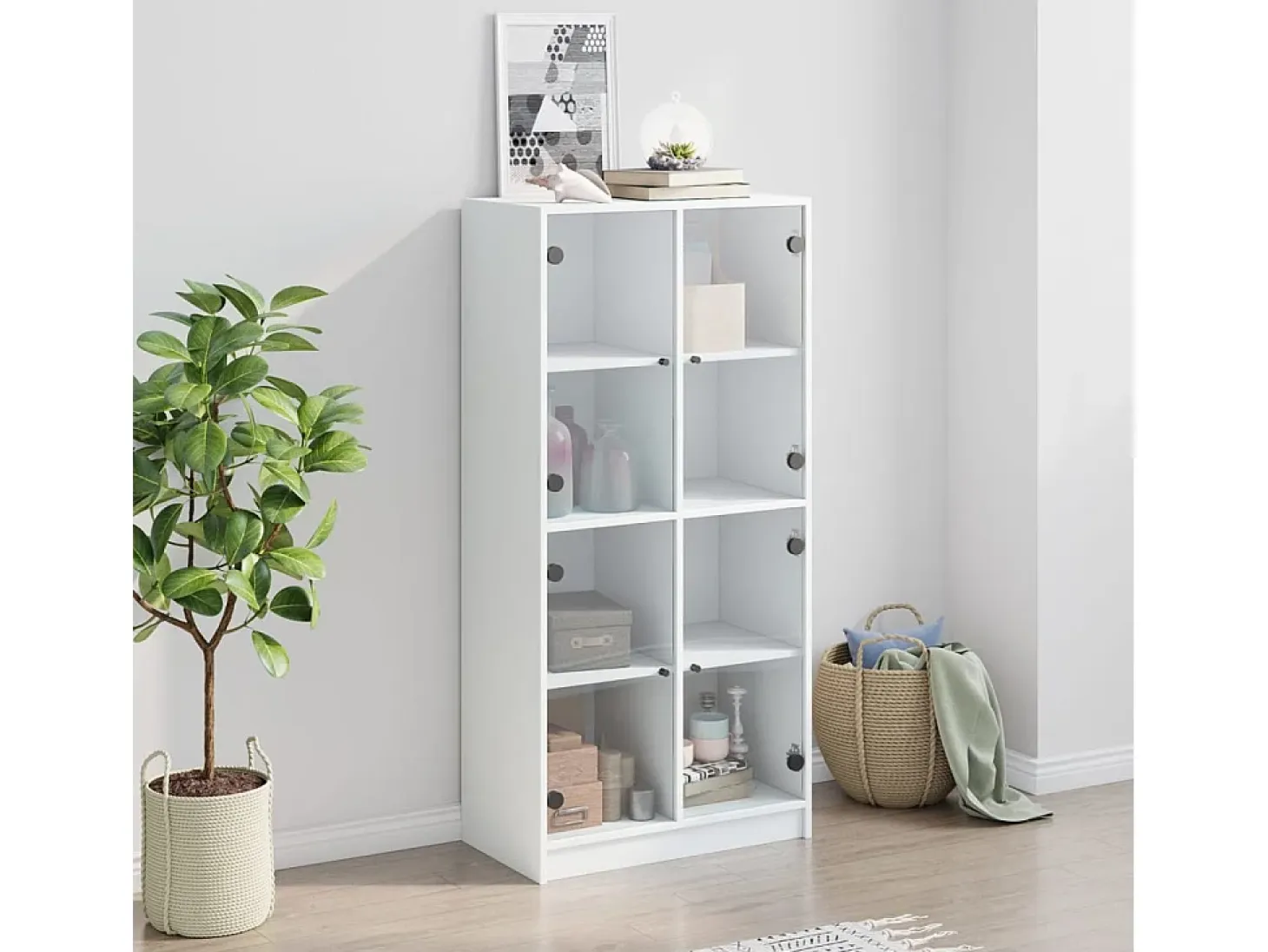 Aparador alto con puertas madera ingeniería blanco 68x37x142 cm