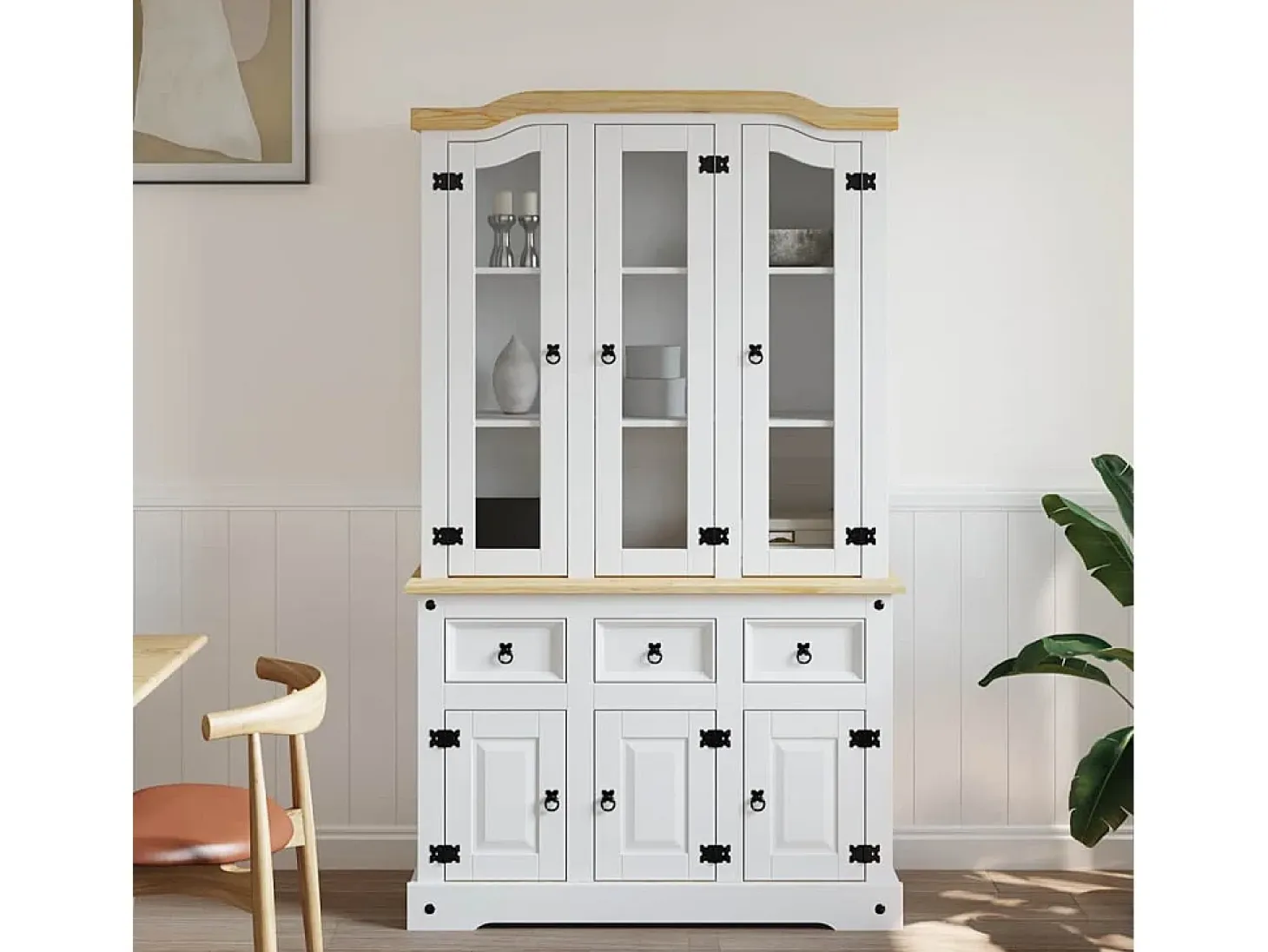 Aparador alto Corona blanco 112x43x196 cm madera maciza de pino mexicano
