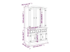 Aparador alto Corona blanco 112x43x196 cm madera maciza de pino mexicano