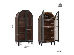 Aparador alto curvo con almacenaje y acabado efecto madera - 76 x 35,5 x 165 cm - con puertas de cristal - para cocina y salón - MDF - negro