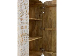 Aparador alto de 2 puertas gris patinado blanco de madera maciza de mango